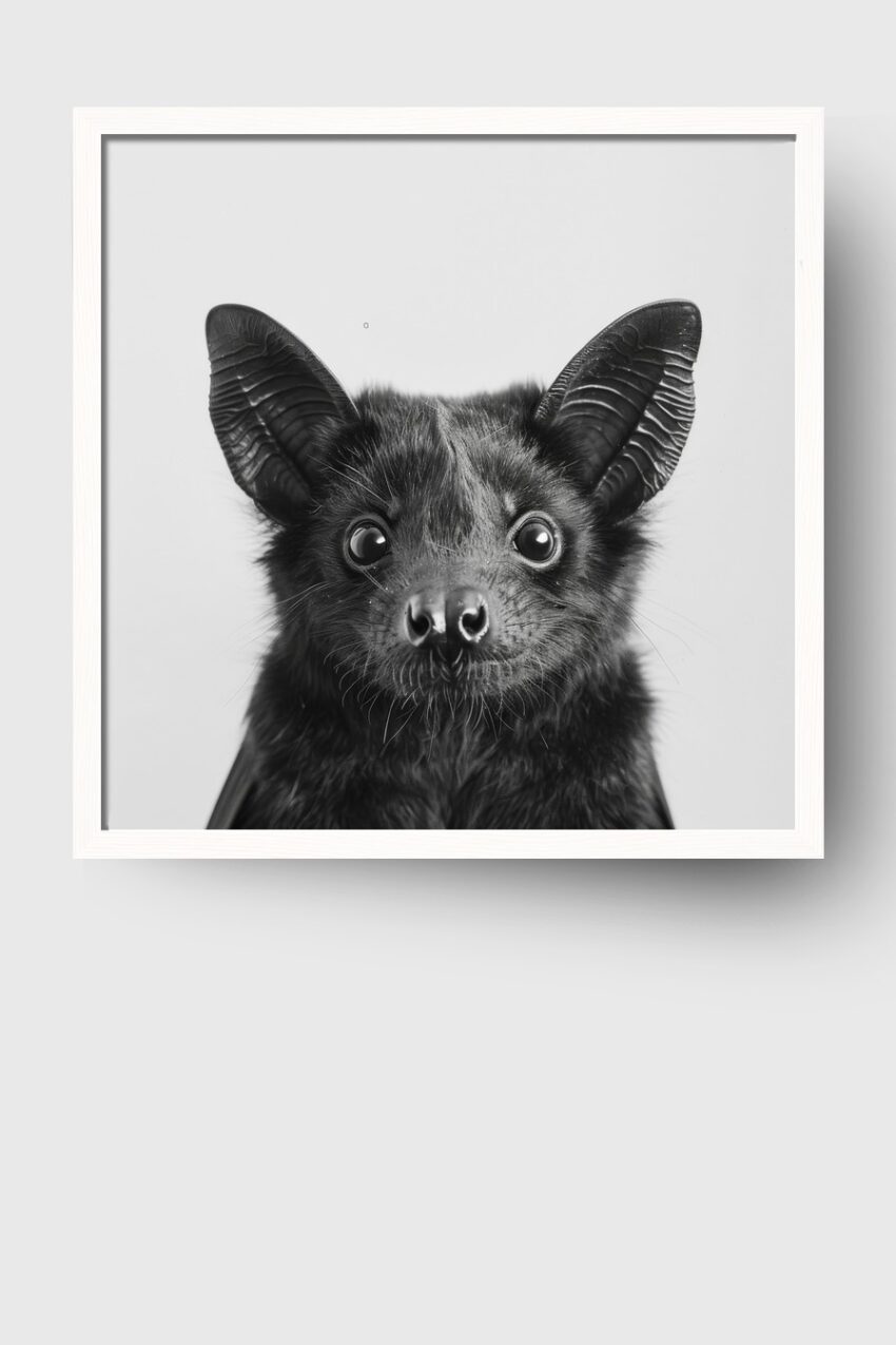 Fotografie Poster Fledermaus Nahaufnahme schwarz-weiß