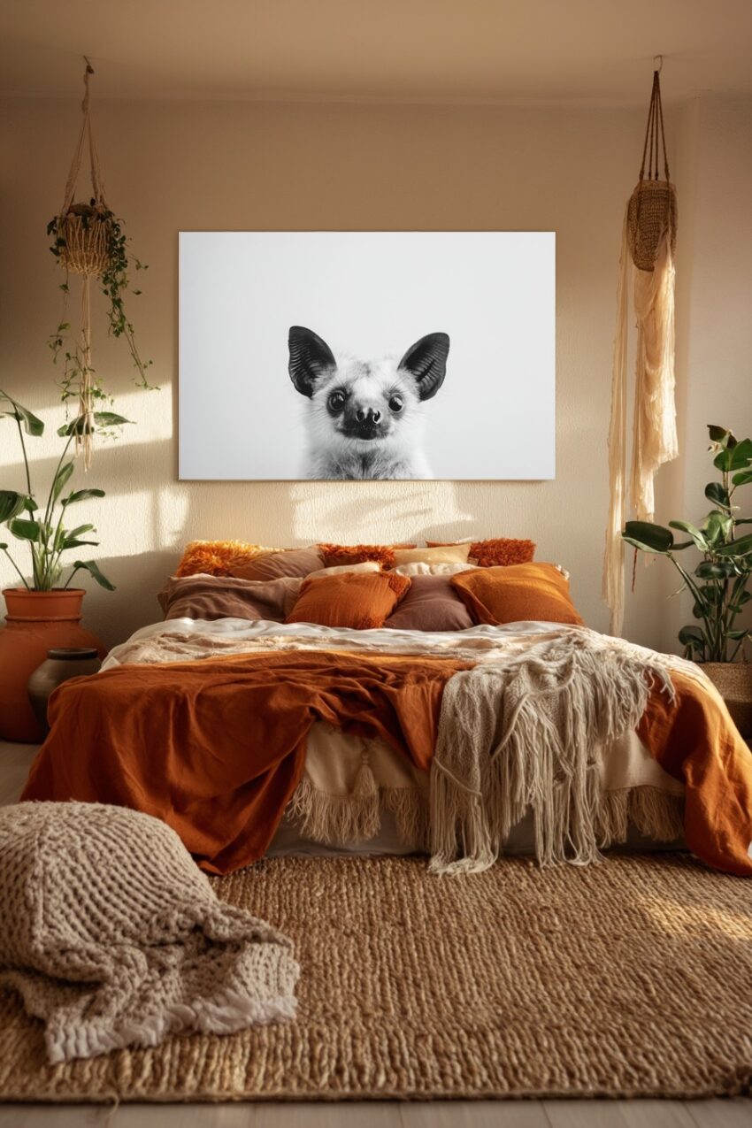 Fotografie Poster Fledermaus schwarz-weiß Nahaufnahme Kopf