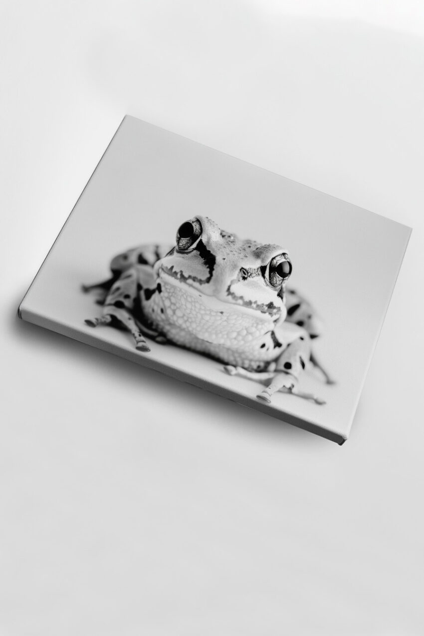 Fotografie Poster Frosch frontal schwarz-weiß Nahaufnahme