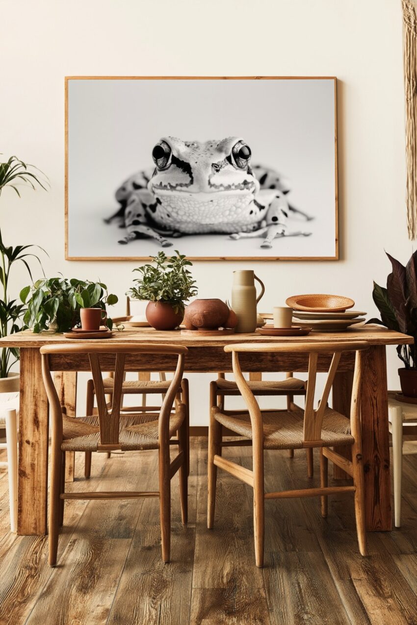 Fotografie Poster Frosch frontal schwarz-weiß Nahaufnahme