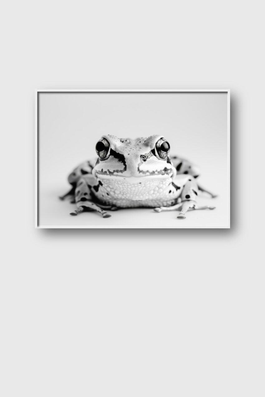 Fotografie Poster Frosch frontal schwarz-weiß Nahaufnahme