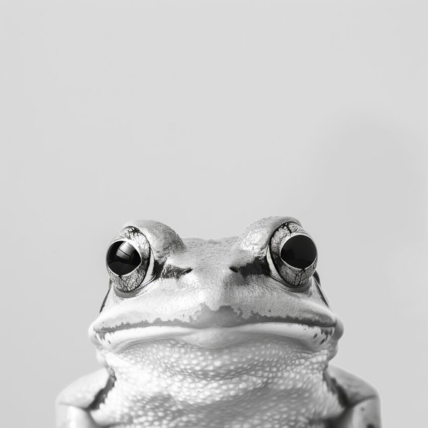 Fotografie Poster Frosch nahaufnahme schwarz-weiß frontal