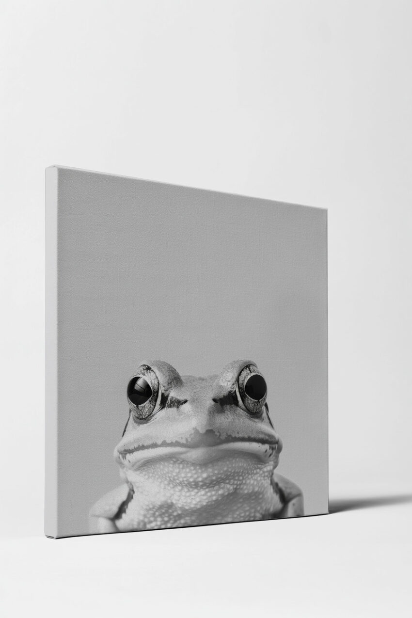Fotografie Poster Frosch nahaufnahme schwarz-weiß frontal