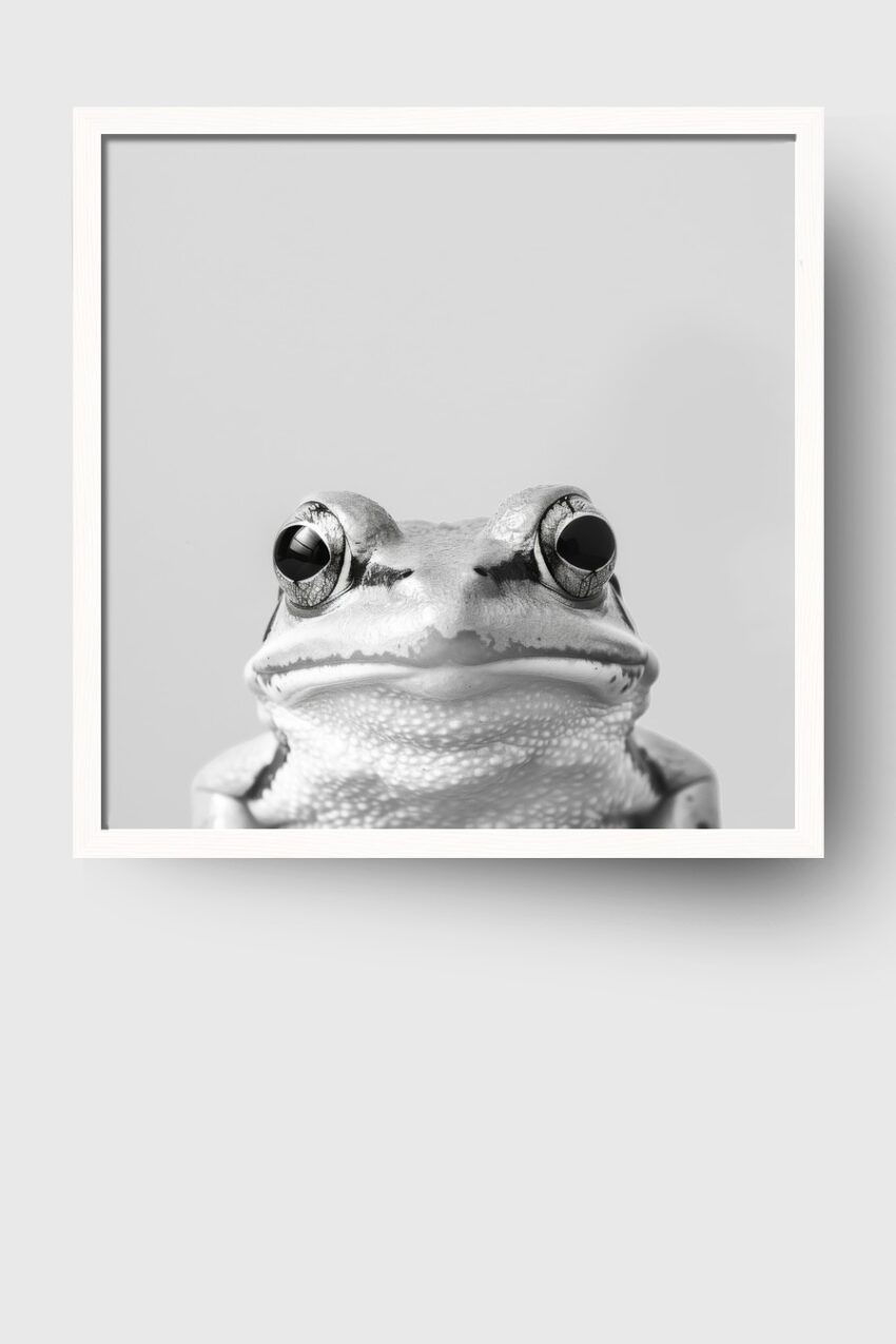 Fotografie Poster Frosch nahaufnahme schwarz-weiß frontal