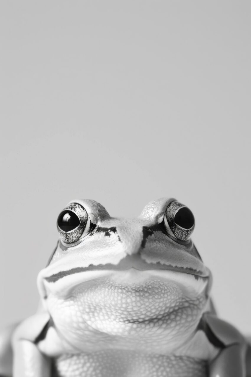 Fotografie Poster Frosch schwarz-weiß Nahaufnahme Gesicht