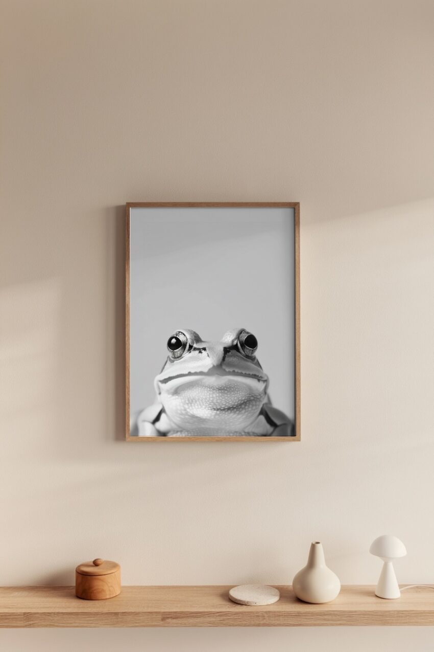 Fotografie Poster Frosch schwarz-weiß Nahaufnahme Gesicht