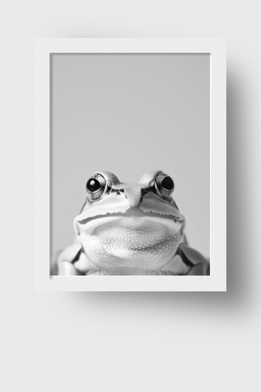 Fotografie Poster Frosch schwarz-weiß Nahaufnahme Gesicht