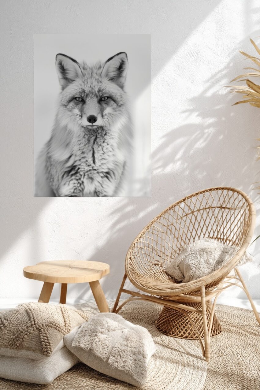 Fotografie Poster Fuchs Porträt Schwarz-Weiß