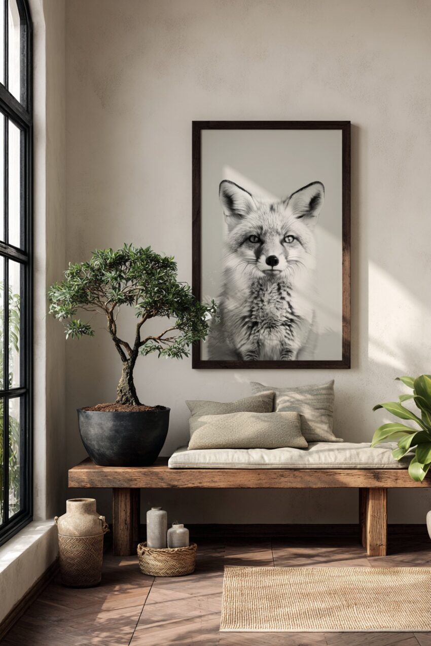 Fotografie Poster Fuchs Portrait schwarz-weiß detailreich