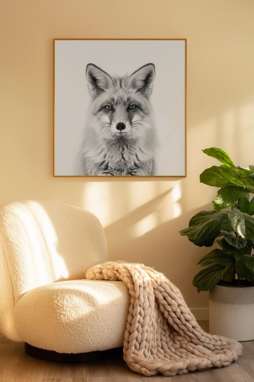 Fotografie Poster Fuchs schwarz-weiß klar detailreich