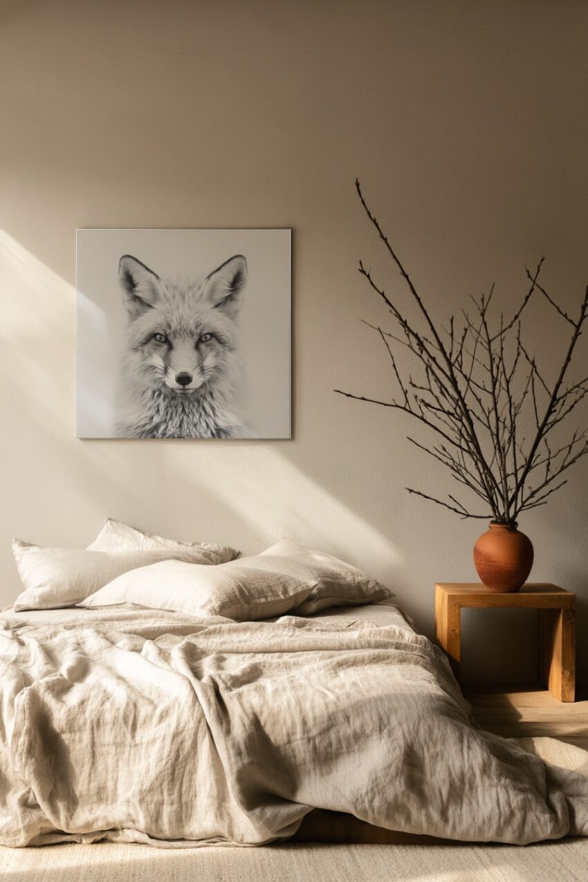 Fotografie Poster Fuchs frontal schwarz-weiß