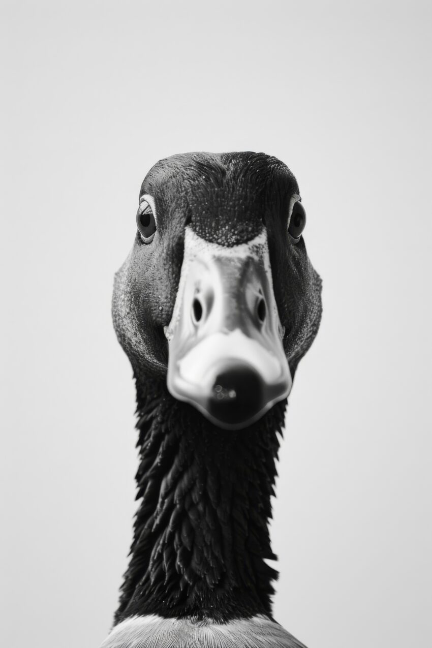 Fotografie Poster Stockente frontal schwarz-weiß