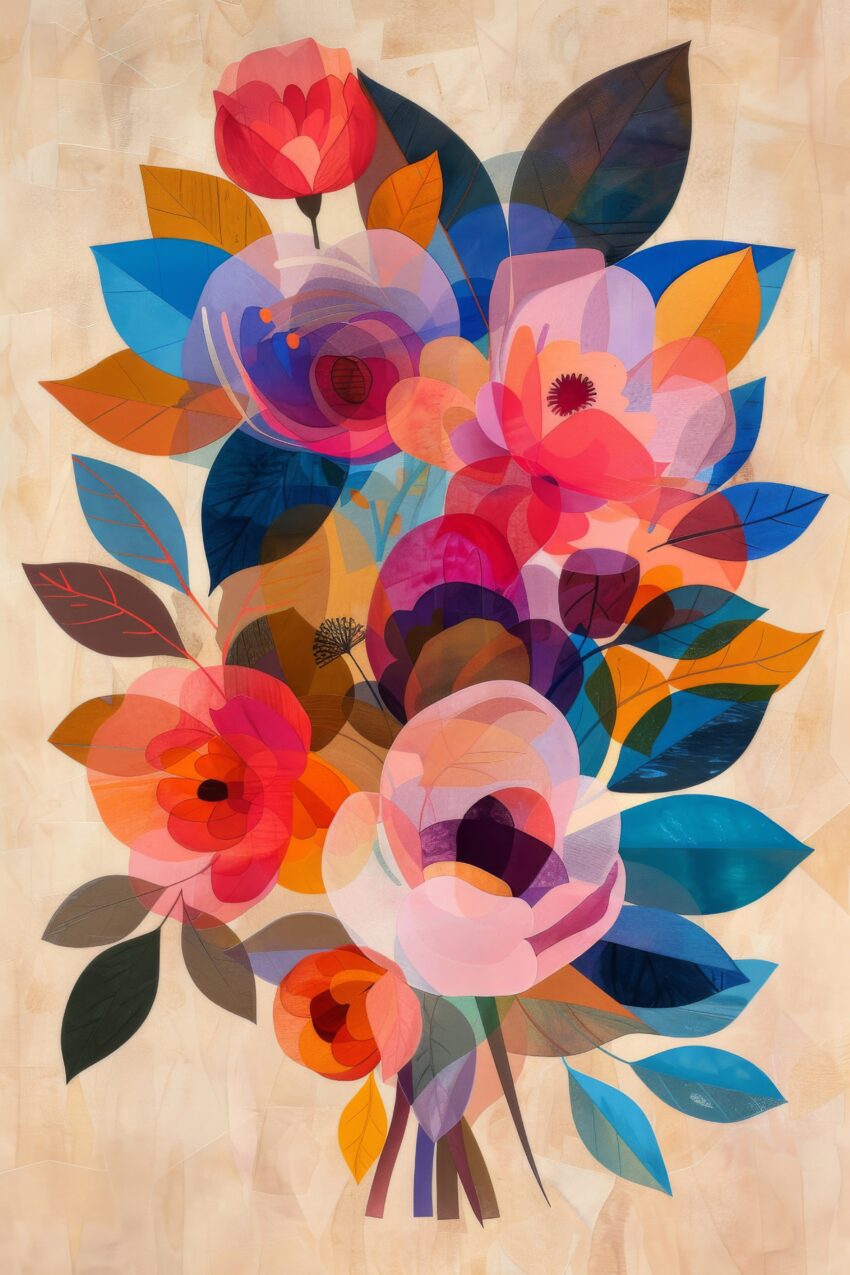 Digitale Kunst Poster Blumenstrauß bunt transparent und farbig