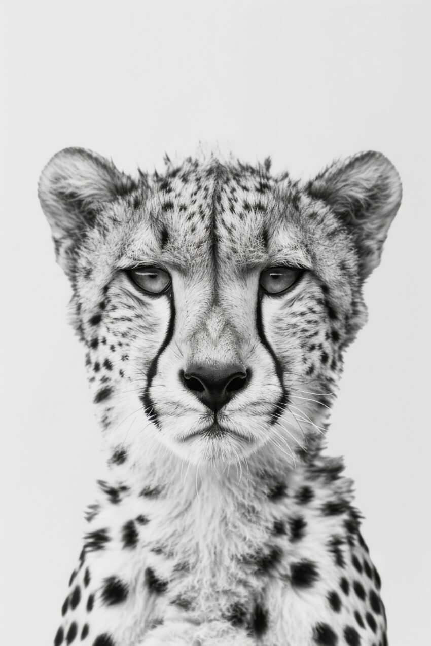 Fotografie Poster Gepard Blick schwarz-weiß intensiv