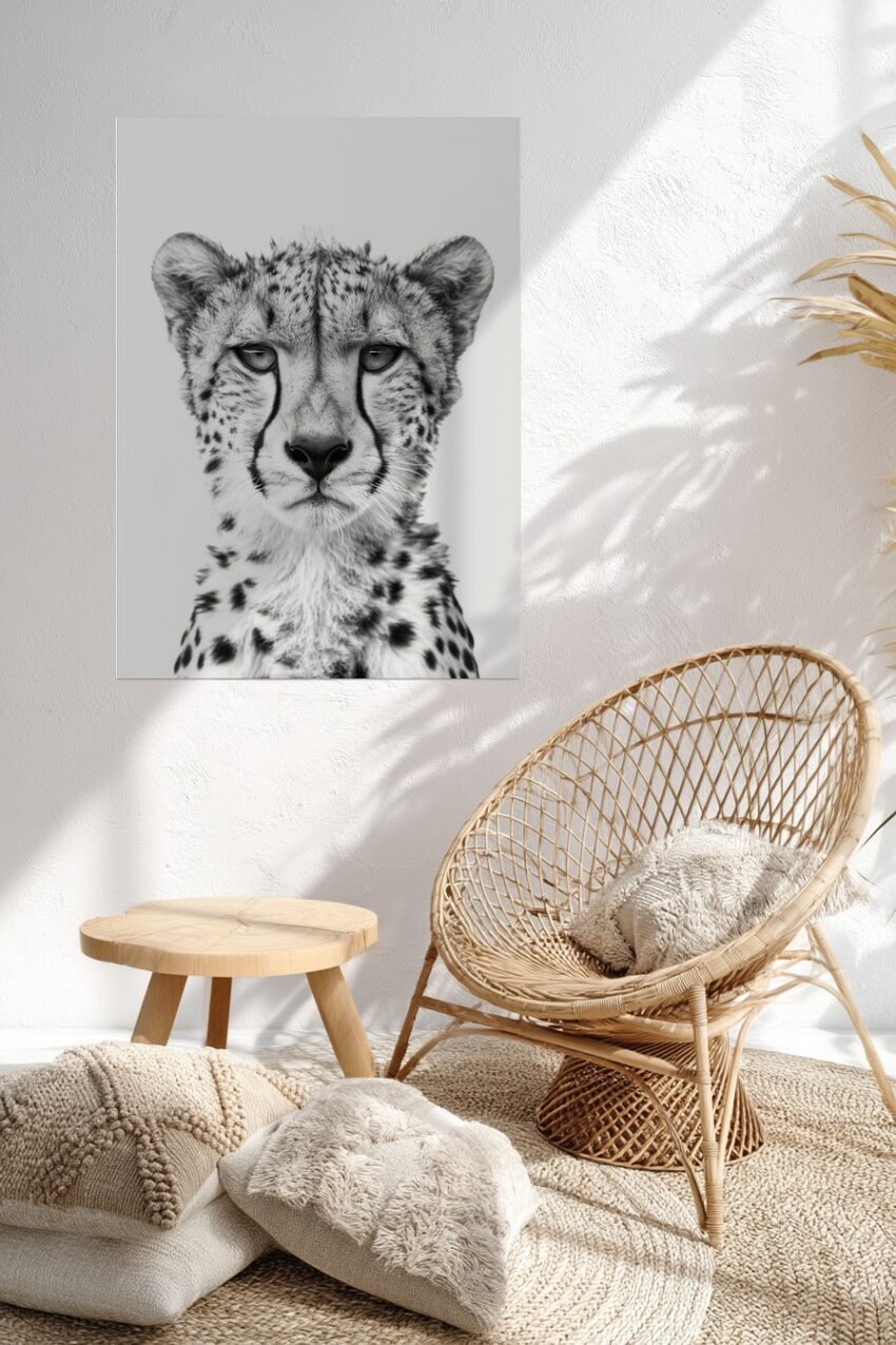 Fotografie Poster Gepard Blick schwarz-weiß intensiv
