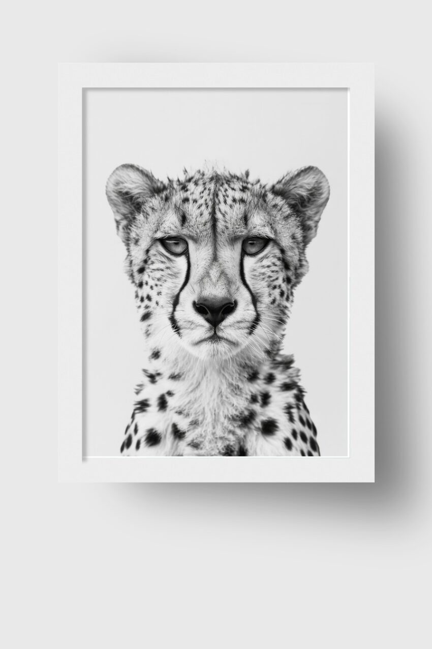 Fotografie Poster Gepard Blick schwarz-weiß intensiv
