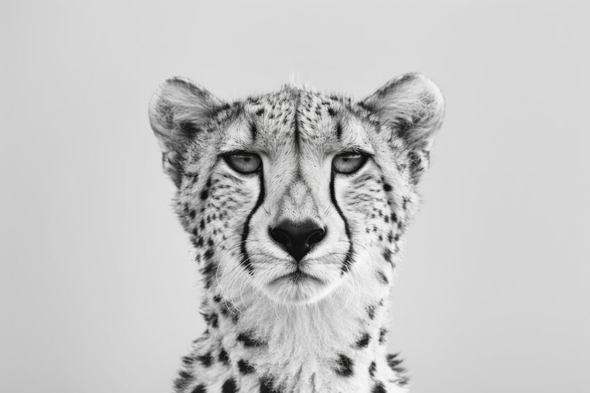 Fotografie Poster Gepardenkopf schwarz-weiß intensiv