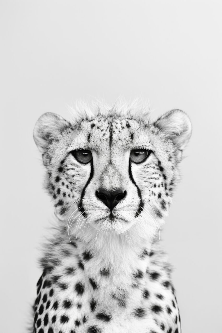 Fotografie Poster Gepard Porträt frontal schwarz-weiß