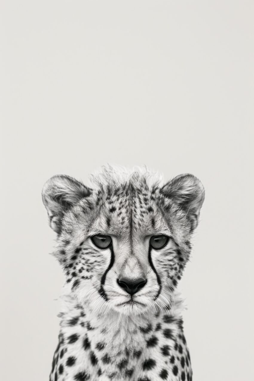 Fotografie Poster Gepard Porträt schwarz-weiß frontal