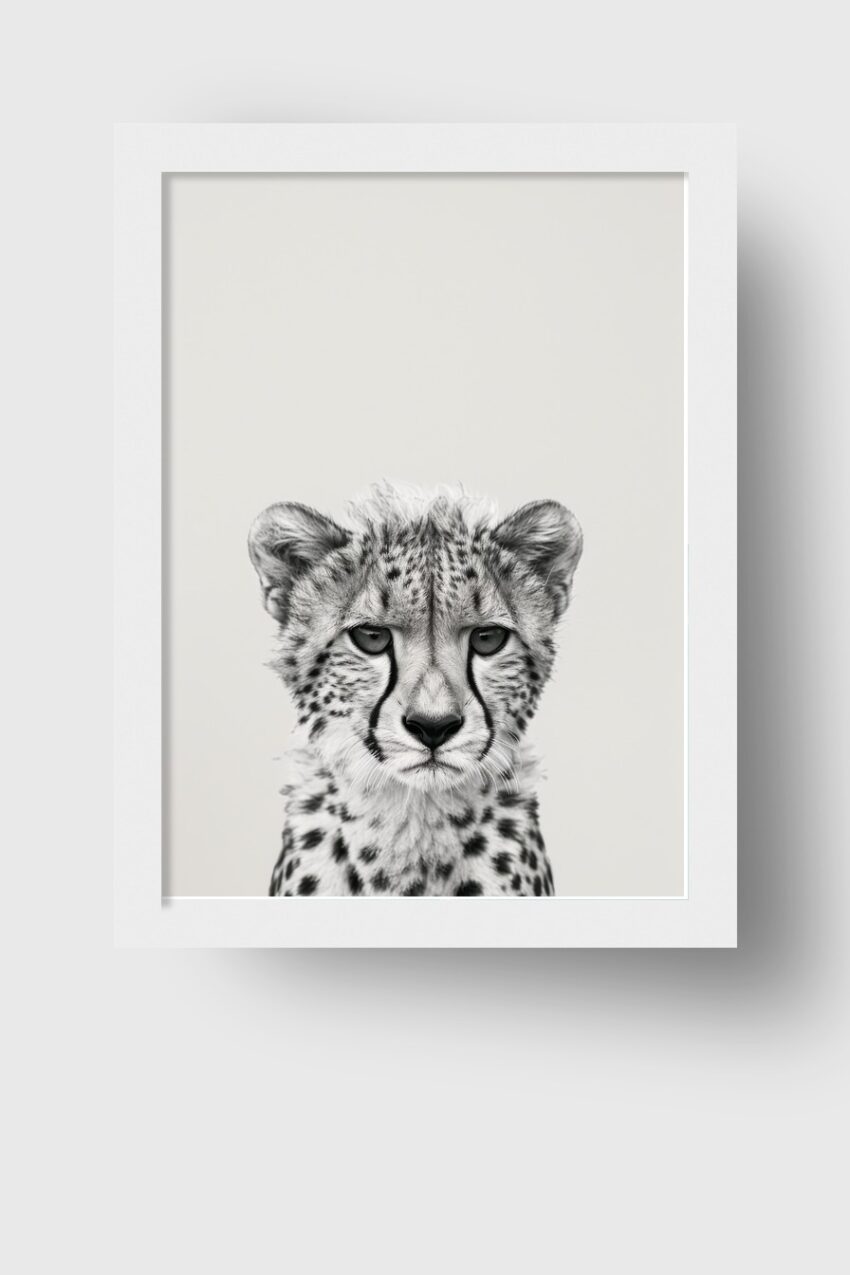 Fotografie Poster Gepard Porträt schwarz-weiß frontal