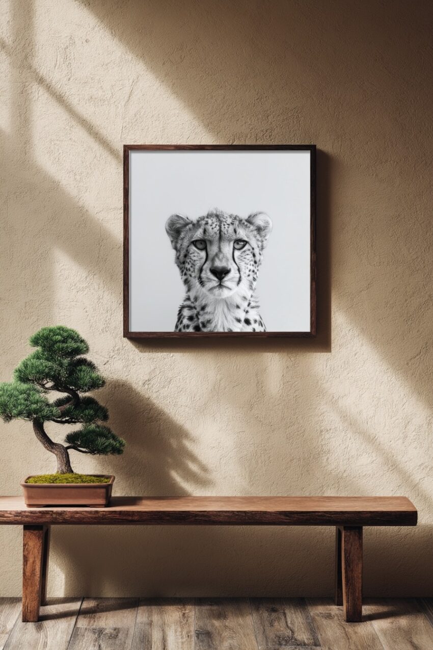 Fotografie Poster Gepard schwarz-weiß Nahaufnahme