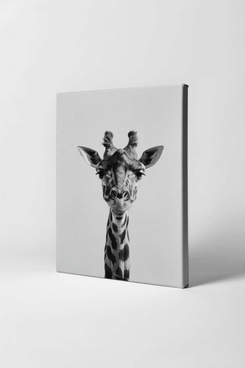 Fotografie Poster Giraffe zwinkernd schwarz-weiß