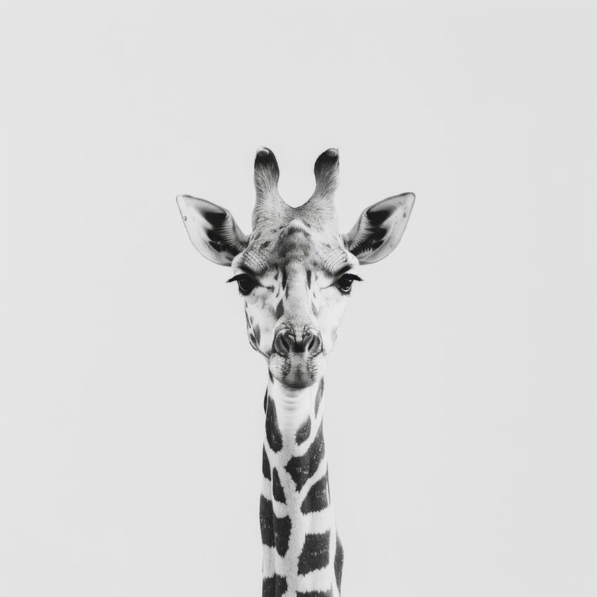 Fotografie Poster Giraffe Porträt nah schwarz-weiß