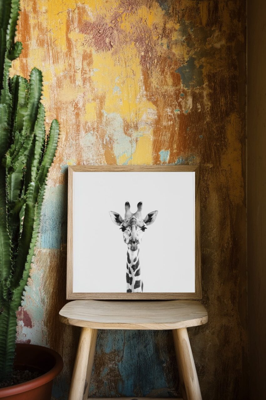 Fotografie Poster Giraffe Porträt nah schwarz-weiß