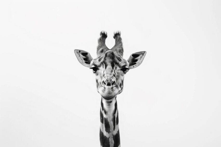 Fotografie Poster Giraffe frontal schwarz-weiß minimalistisch
