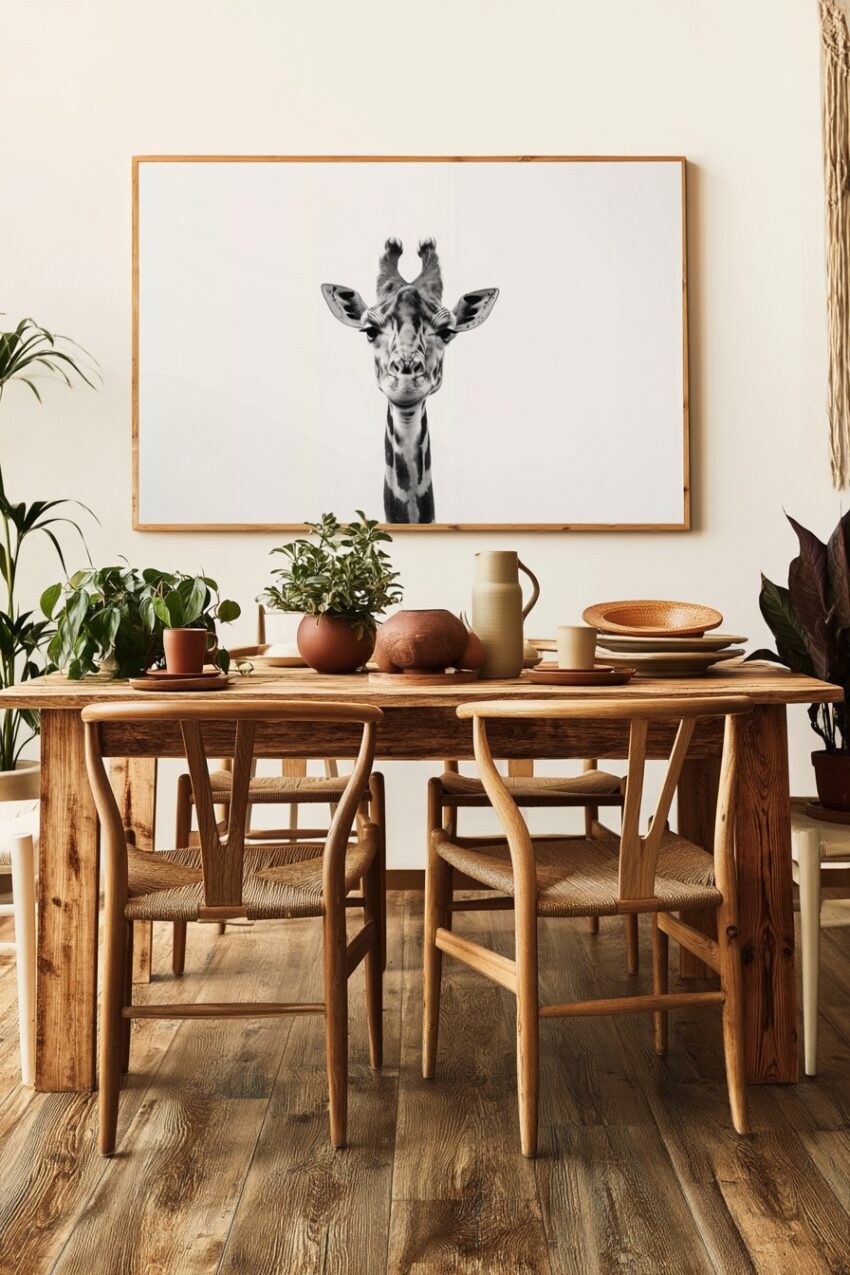 Fotografie Poster Giraffe frontal schwarz-weiß minimalistisch