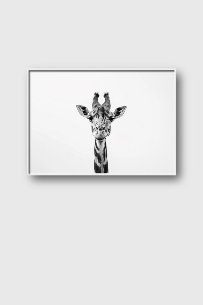 Fotografie Poster Giraffe frontal schwarz-weiß minimalistisch
