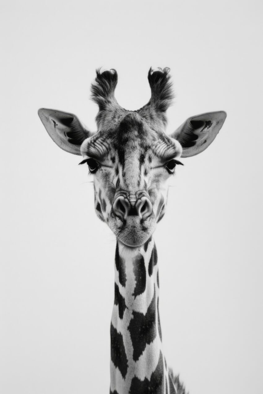Fotografie Poster Giraffe frontal schwarz-weiß klar