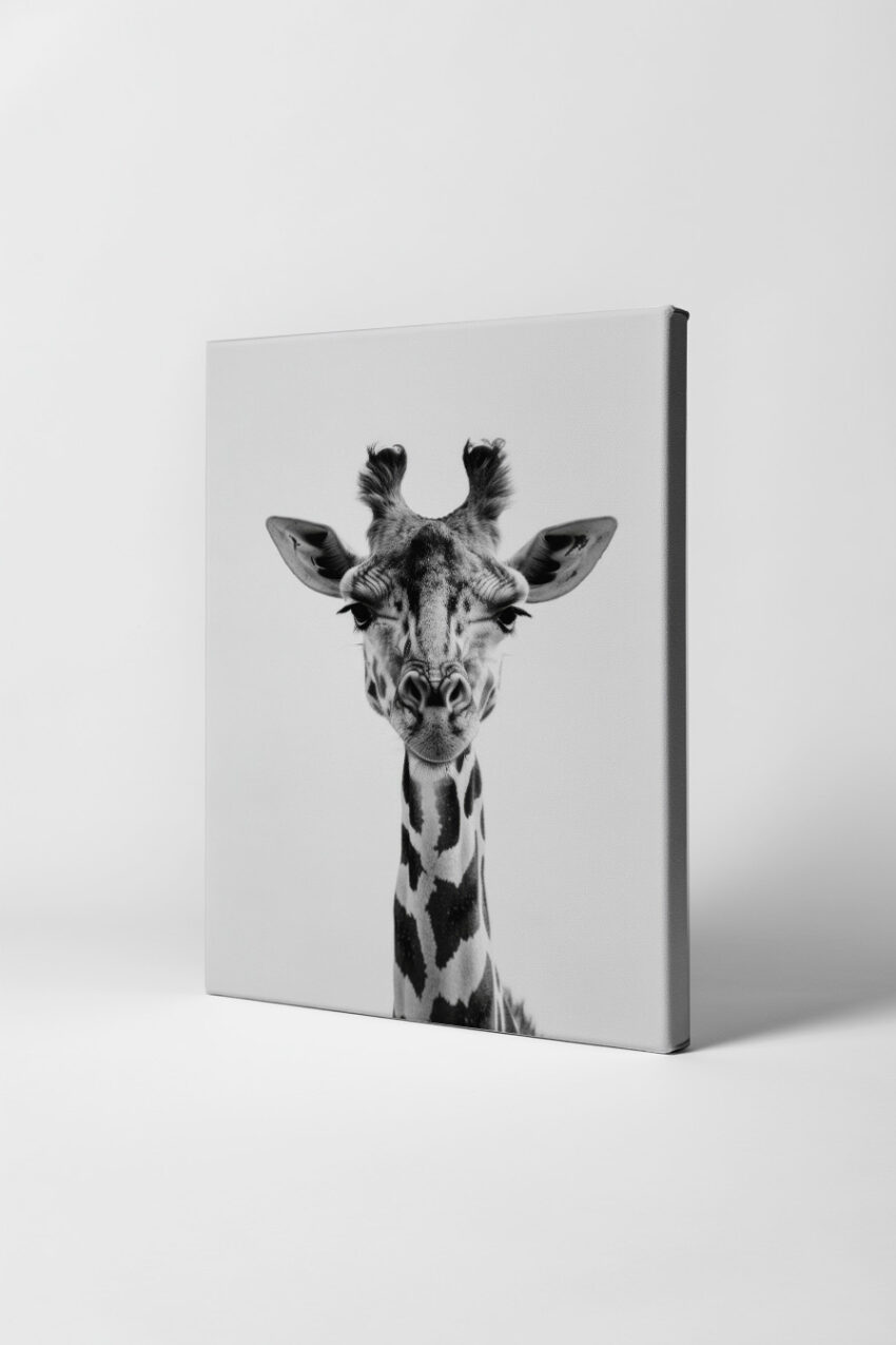 Fotografie Poster Giraffe frontal schwarz-weiß klar