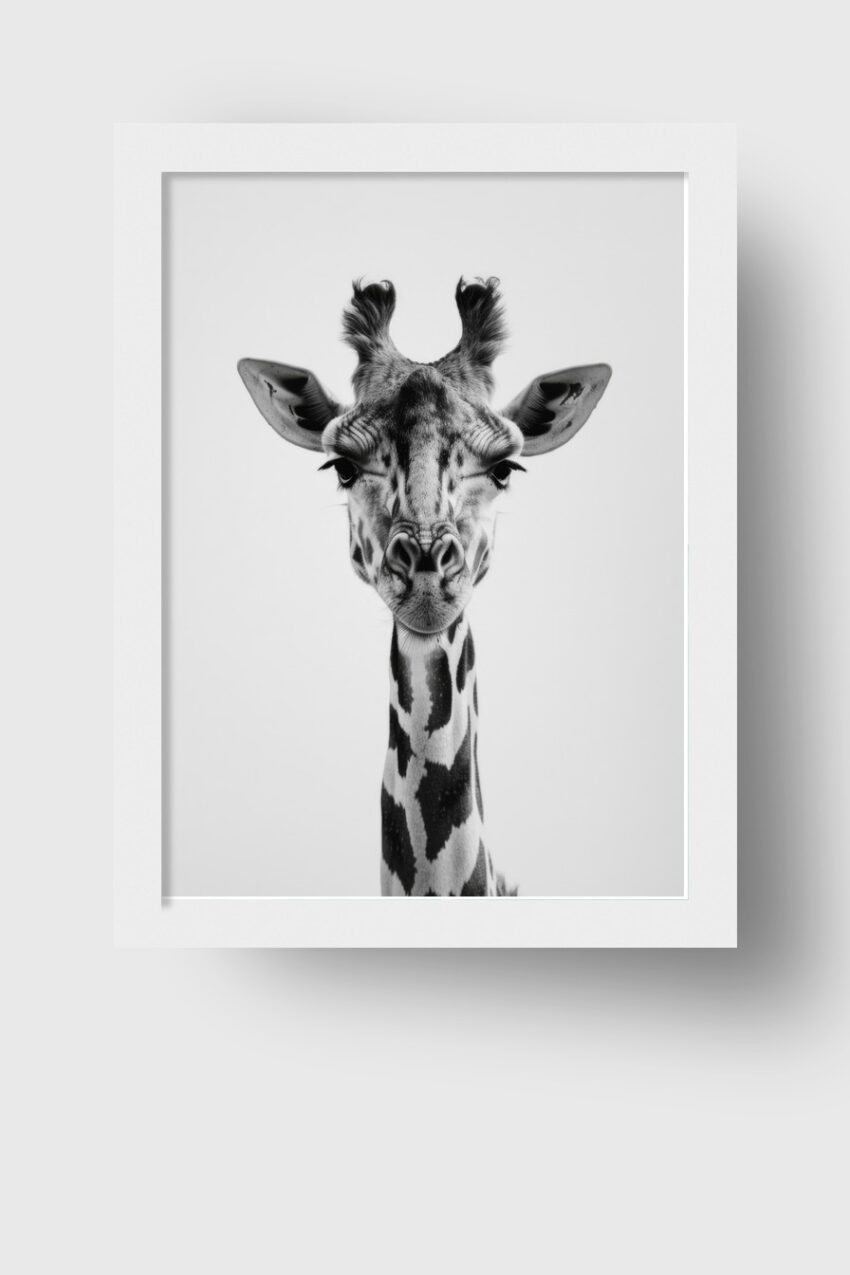 Fotografie Poster Giraffe frontal schwarz-weiß klar