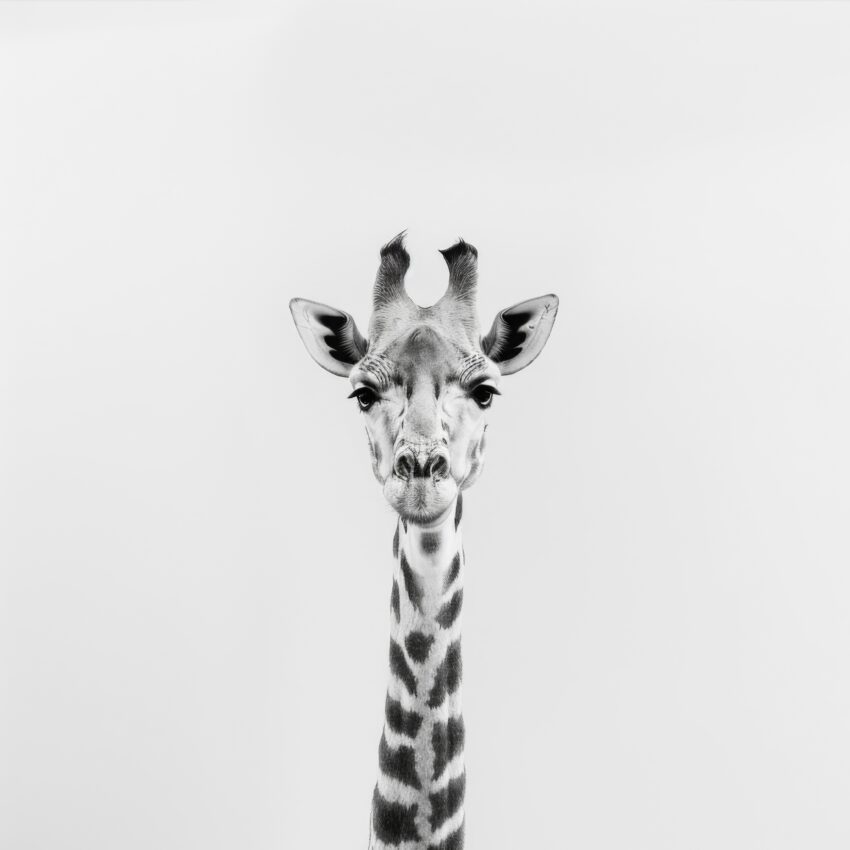 Fotografie Poster Giraffe schwarz-weiß klar minimalistisch
