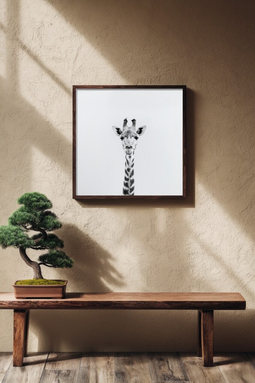 Fotografie Poster Giraffe schwarz-weiß klar minimalistisch