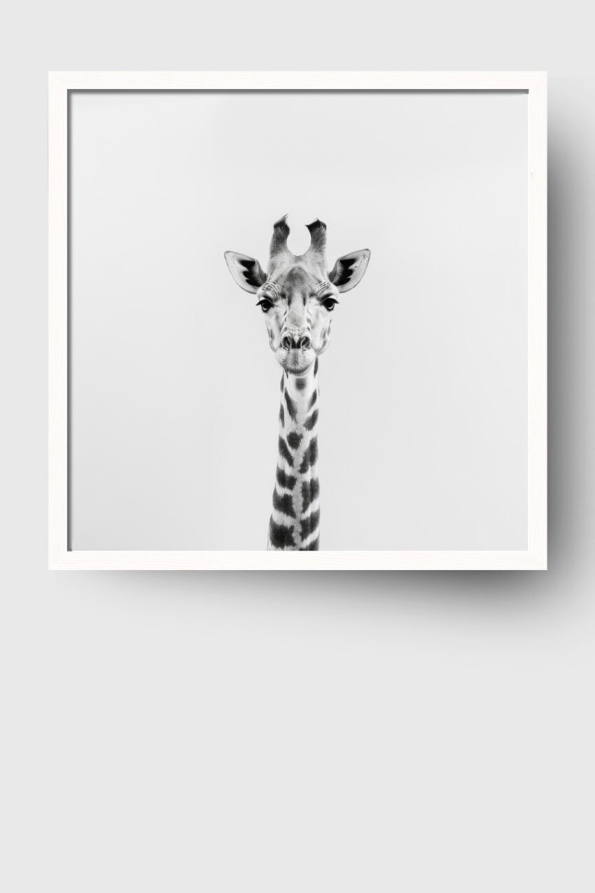 Fotografie Poster Giraffe schwarz-weiß klar minimalistisch