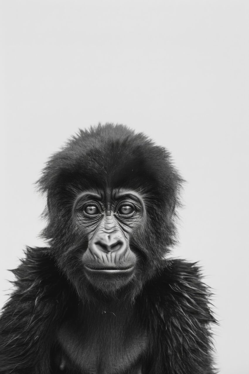 Fotografie Poster Gorilla intensiver Blick schwarz-weiß