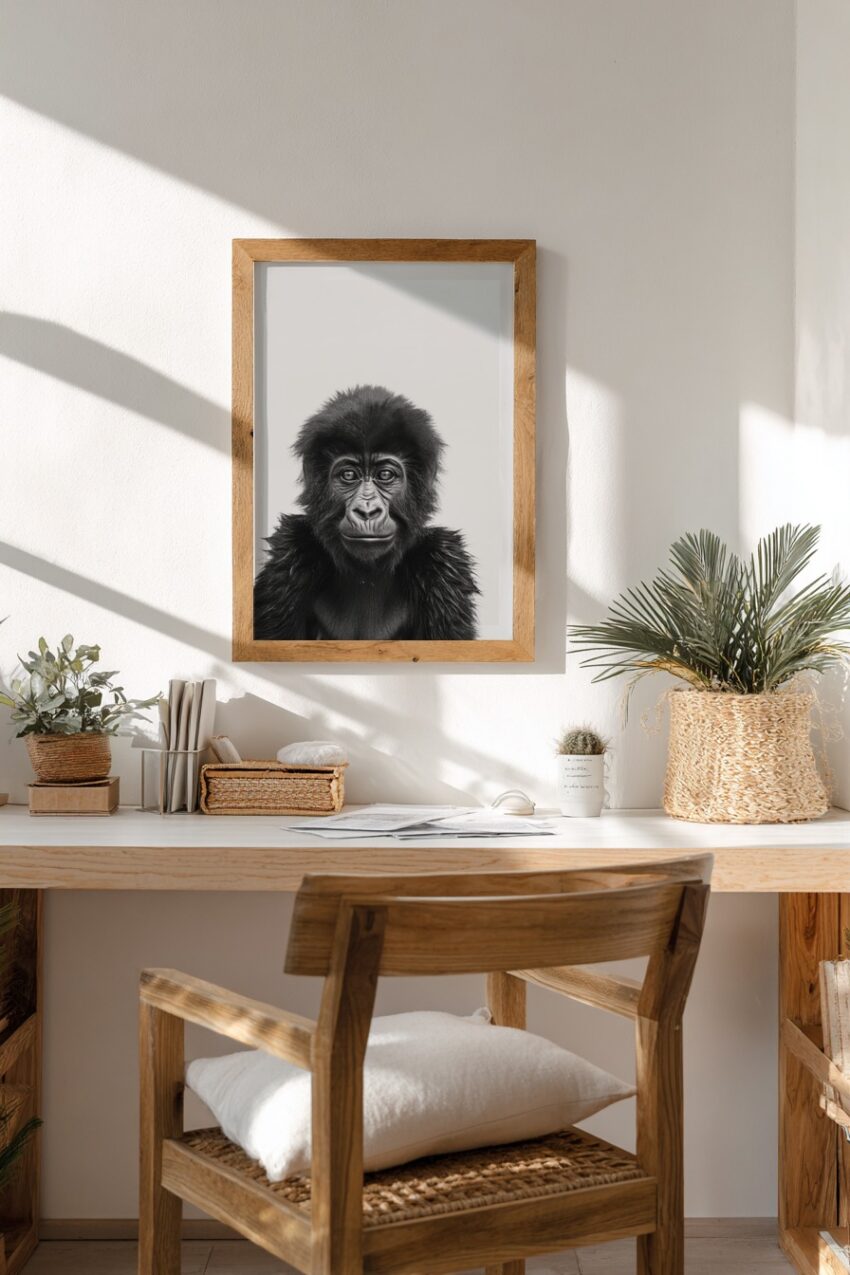 Fotografie Poster Gorilla intensiver Blick schwarz-weiß