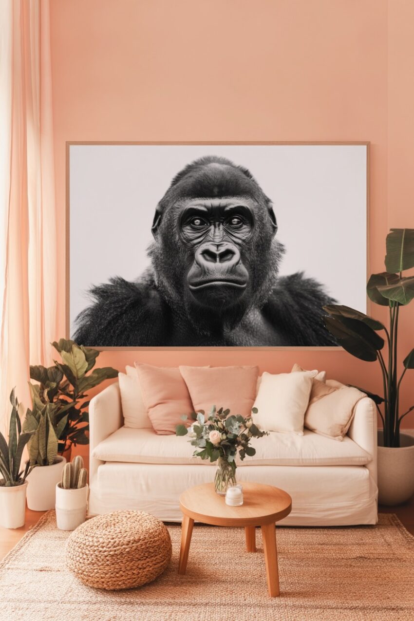 Fotografie Poster Gorilla Porträt Schwarz-Weiß Nahaufnahme