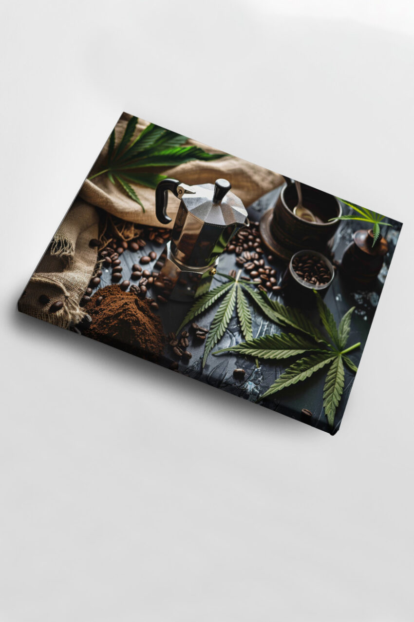 Fotografie Poster Mokkakanne Kaffeebohnen grün braun