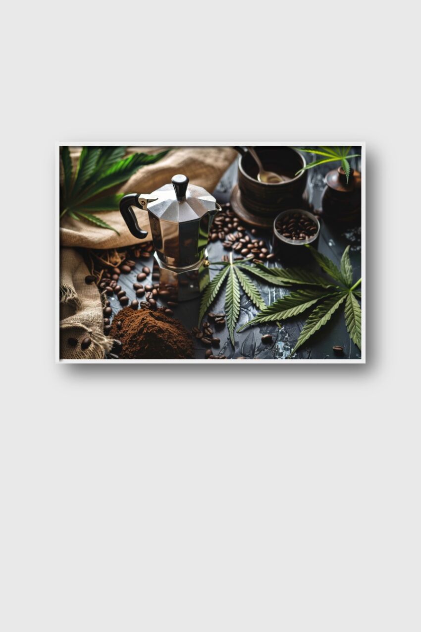 Fotografie Poster Mokkakanne Kaffeebohnen grün braun