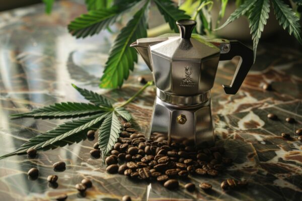 Espressokanne und Bohnen Leinwandbild