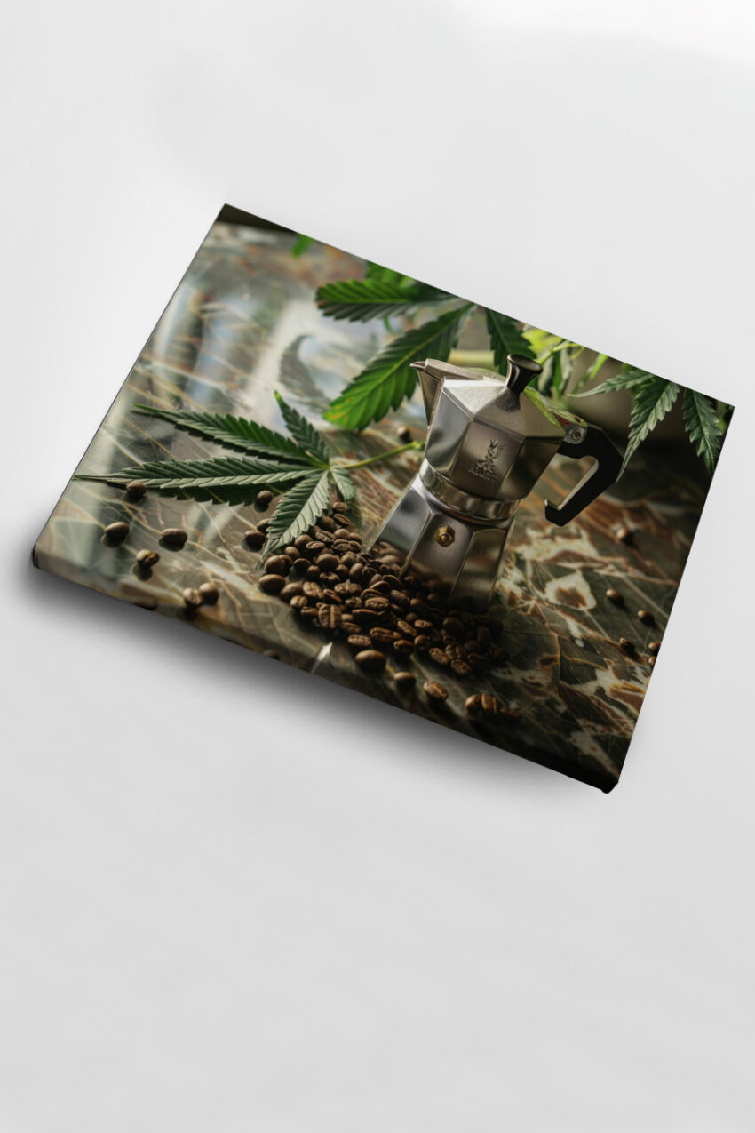 Fotografie Poster Espressokanne Kaffeebohnen Metall grün