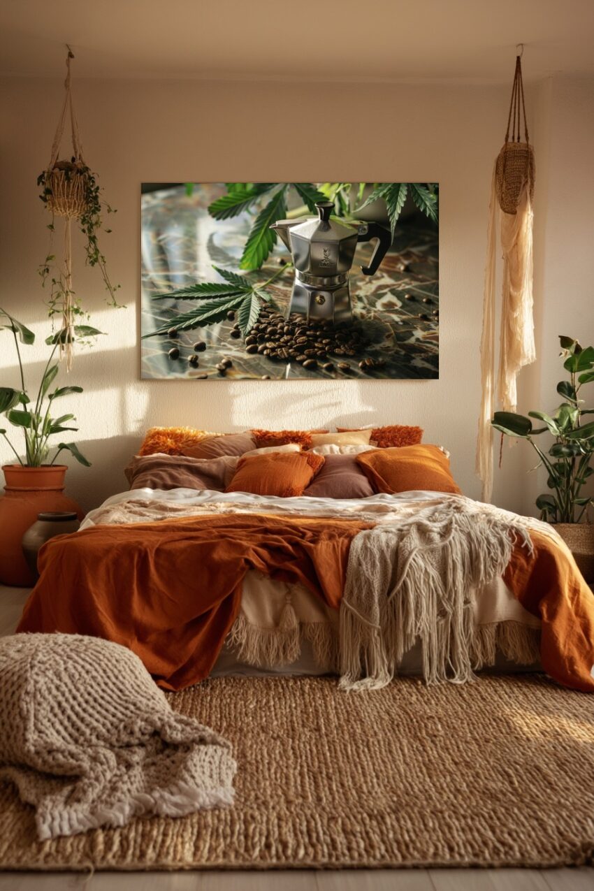 Fotografie Poster Espressokanne Kaffeebohnen Metall grün