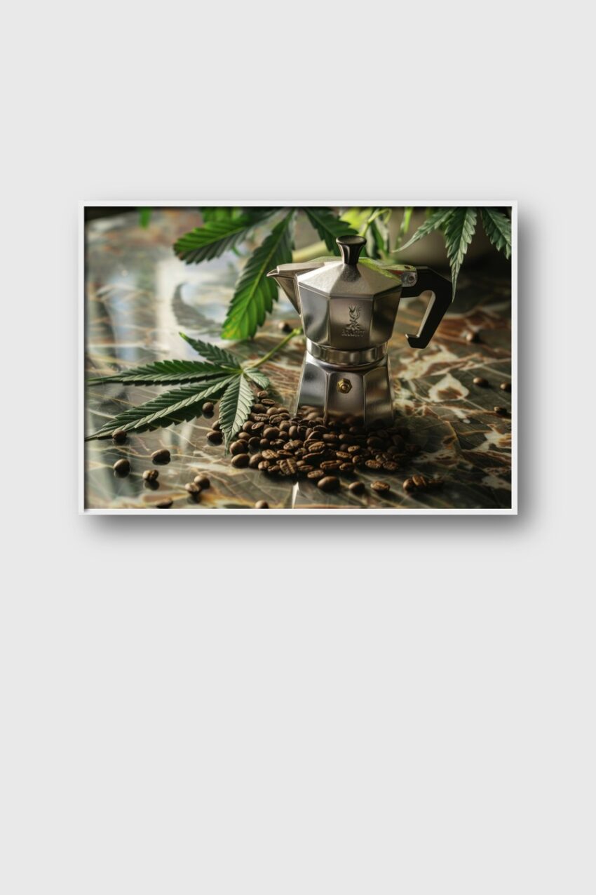 Fotografie Poster Espressokanne Kaffeebohnen Metall grün