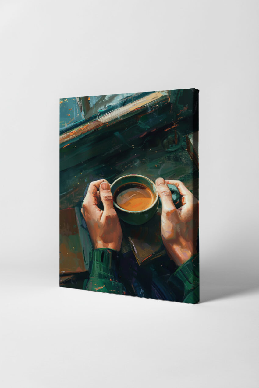 Digitale Kunst Poster Kaffee Hände am Fenster warm intim