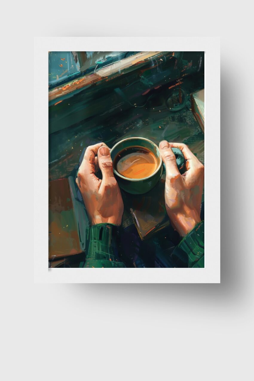 Digitale Kunst Poster Kaffee Hände am Fenster warm intim