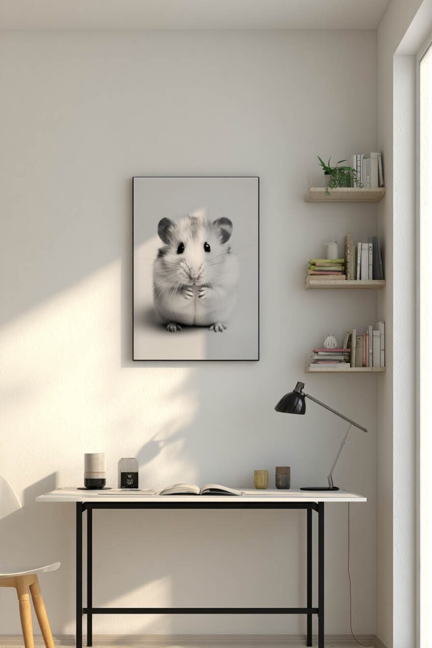 Fotografie Poster Hamster Nahaufnahme schwarz-weiß