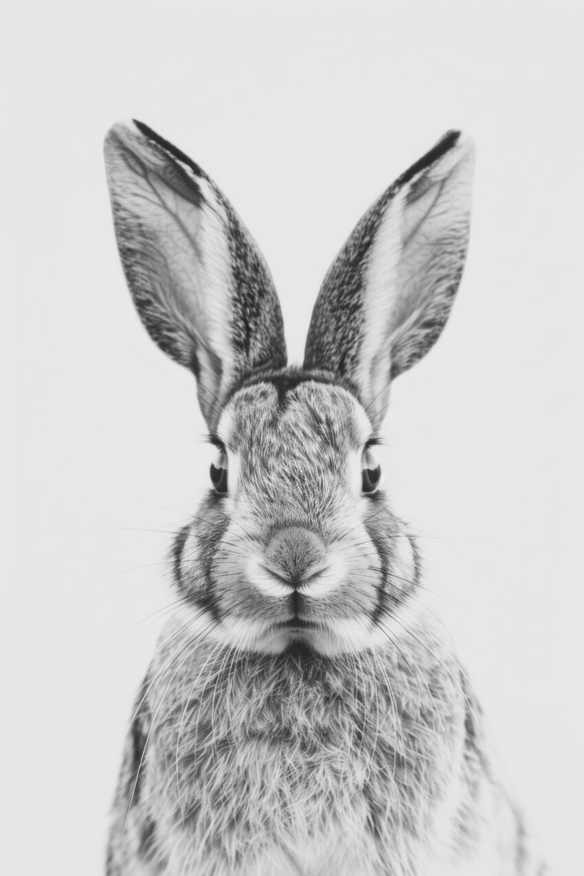 Fotografie Poster Kaninchen Ohren frontal schwarz-weiß